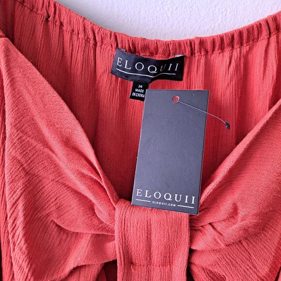 Eloquii Terracota Color Square Neck Top w 3/4 Puff Sleeve & Tie - Size 24 (NWT) - Picture 9 of 11